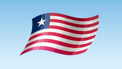 Liberia flag state symbol isolated on background national banner. Greeting card National Independence Day of the republic of Liberia. Illustration banner with realistic state flag.