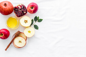 Rosh hashanah jewish new year concept. Traditional food with apple and honey