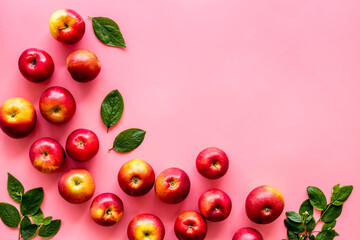 Layout of fresh red apples. Top view, copy space