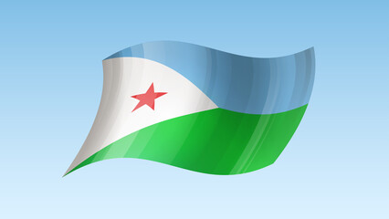 Djibouti flag state symbol isolated on background national banner. Greeting card National Independence Day of the Republic of Djibouti. Illustration banner with realistic state flag.