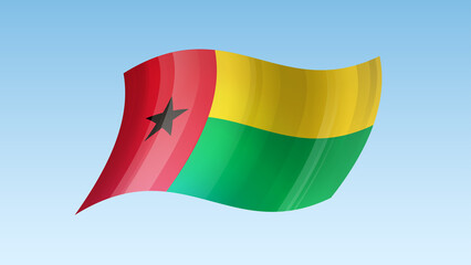 Guinea-Bissau flag state symbol isolated on background national banner. Greeting card National Independence Day of the Republic of Guinea-Bissau. Illustration banner with realistic state flag.