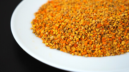 a lot of close-up flower pollen,fresh bee pollen, natural vitamin source, empowering bee pollen,
