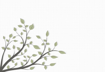 Tree branch with leaves with space for text on a notebook sheet in vintage style