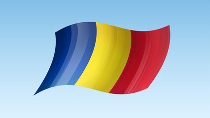 Romania flag state symbol isolated on background national banner. Greeting card National Independence Day of the Republic of Romania. Illustration banner with realistic state flag.
