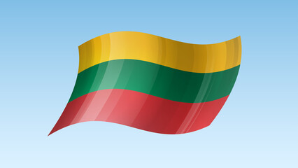 Lithuania flag state symbol isolated on background national banner. Greeting card National Independence Day of the Republic of Lithuania. Illustration banner with realistic state flag.