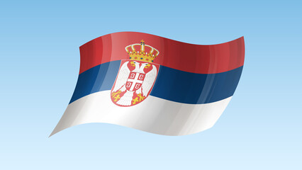 Serbia flag state symbol isolated on background national banner. Greeting card National Independence Day of the Republic of Serbia. Illustration banner with realistic state flag.