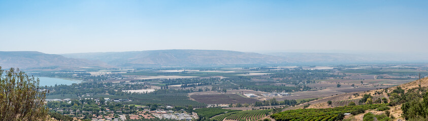 Panoramic view of the Sea of Galilee and the Jordan Valley in Israel