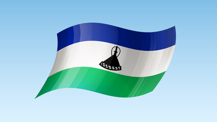 Lesotho flag state symbol isolated on background national banner. Greeting card National Independence Day of the Kingdom of Lesotho. Illustration banner with realistic state flag.