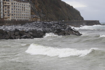 Wave surge on the shore of San Sebastian