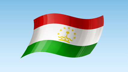 Tajikistan flag state symbol isolated on background national banner. Greeting card National Independence Day of the Republic of Tajikistan. Illustration banner with realistic state flag.
