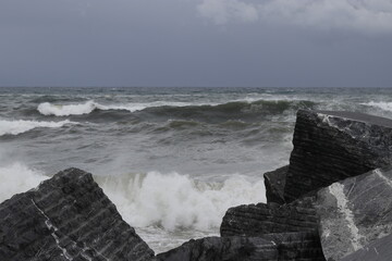 Wave surge on the shore of San Sebastian