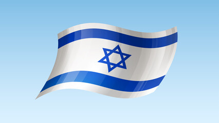 Israel flag state symbol isolated on background national banner. Greeting card National Independence Day of the State of Israel. Illustration banner with realistic state flag.