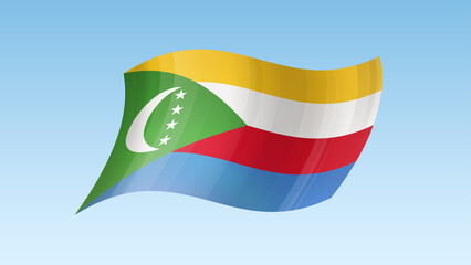 Comoros flag state symbol isolated on background national banner. Greeting card National Independence Day of the Union of the Comoros. Illustration banner with realistic state flag.