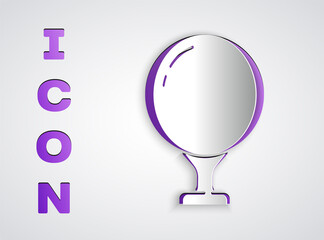 Paper cut Golf ball on tee icon isolated on grey background. Paper art style. Vector Illustration.