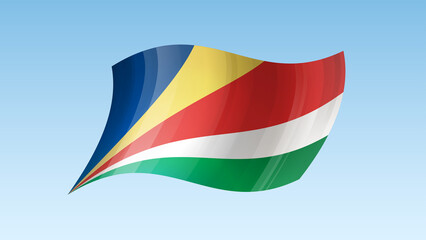 Naklejka premium Seychelles flag state symbol isolated on background national banner. Greeting card National Independence Day of the Republic of Seychelles. Illustration banner with realistic state flag.