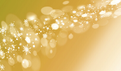 golden christmas background with snowflakes and glittery light 
