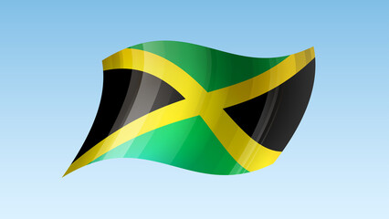 Jamaica flag state symbol isolated on background national banner. Greeting card National Independence Day of the Republic of Jamaica. Illustration banner with realistic state flag.