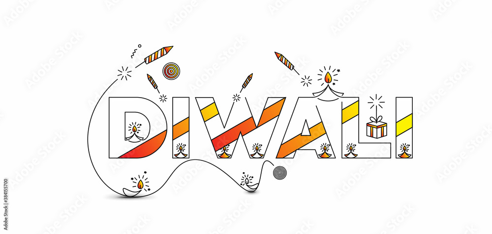 Canvas Prints happy diwali text with rocket firecrackers design. sale poster banner vector illustration.