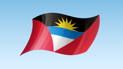 Antigua and Barbuda flag state symbol isolated on background national banner. Greeting card National Independence Day of Republic of Antigua and Barbuda. Illustration banner with realistic state flag.