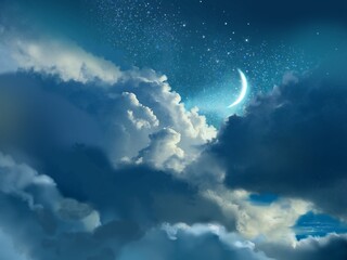 Obraz na płótnie Canvas Wallpaper of crescent moon in cloudscape