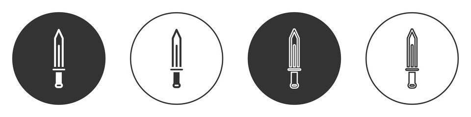 Black Medieval sword icon isolated on white background. Medieval weapon. Circle button. Vector.