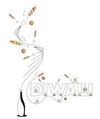 Happy Diwali text with Rocket firecrackers design. Sale Poster Banner Vector illustration.