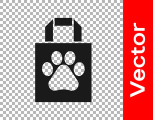 Black Shopping bag pet icon isolated on transparent background. Pet shop online. Animal clinic. Vector.