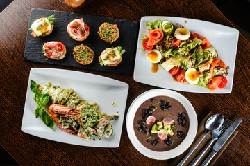 lunch large set of food in an Italian restaurant