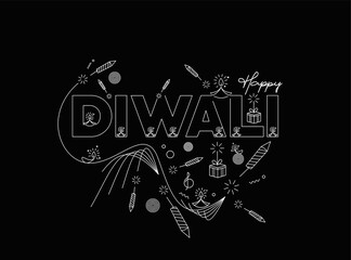 Happy Diwali text with Rocket firecrackers design. Sale Poster Banner Vector illustration.