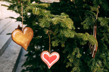 Christmas tree toys in the shape of a heart.