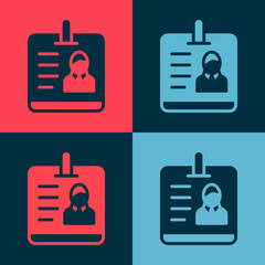 Pop art Identification badge icon isolated on color background. It can be used for presentation, identity of the company, advertising. Vector.
