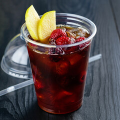 cold lemonade with raspberries and Apple