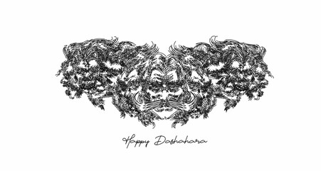 Dussehra celebration - Ravana ten heads line art with text Happy Dussehra