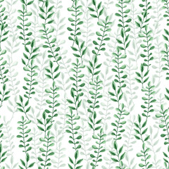 Fototapeta na wymiar Abstract seamless pattern with watercolor green leaves on a white background. 