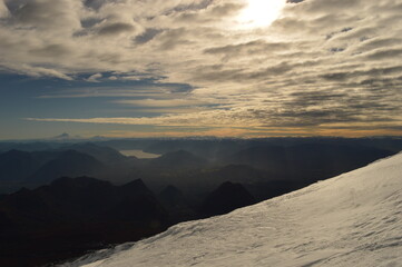 Sunrise mountain climbing on the active Volcan Villarrica in Pucon, Chile