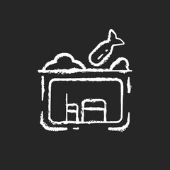 Bomb shelter chalk white icon on black background. Bunker. Civil defence measures. Protection against bomb effects. Nuclear fallout. Room underground. Isolated vector chalkboard illustration