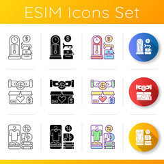 Sale icons set. Linear, black and RGB color styles. Charity shop, antique store and swap meet. Buying goods at affordable prices. Charitable and commercial business. Isolated vector illustrations