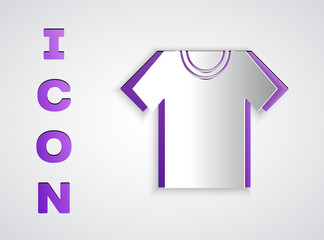 Paper cut T-shirt icon isolated on grey background. Paper art style. Vector.