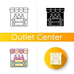 Farmers market icon. Linear black and RGB color styles. Grocery shopping, local marketplace. Street bazaar, small business. Kiosk selling fresh vegetables. Isolated vector illustrations