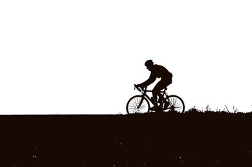
stylized silhouette of a cyclist on a dike in the Netherlands in bad weather