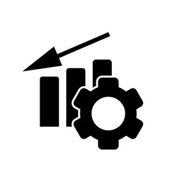 Performance icon, progress, chart, arrow to down and gear in black simple design an isolated on white background. Vector EPS 10