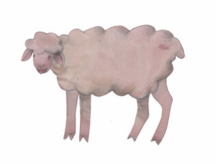 crayon, watercolor and collage illustration of a sheep