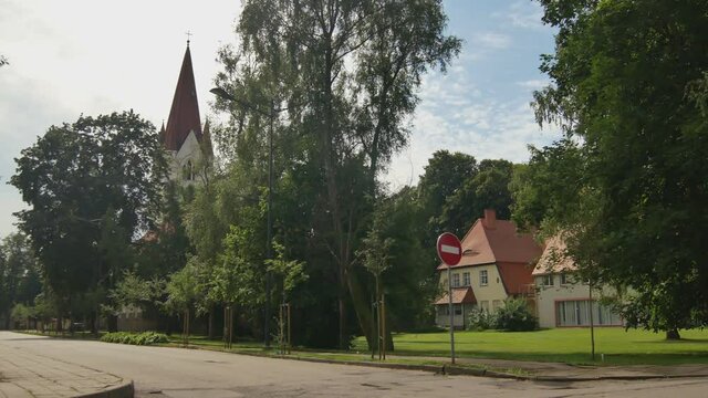 Tower of Evangelical Lutheran Church In Silute, Lithuania.