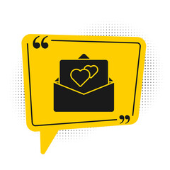 Black Greeting card icon isolated on white background. Celebration poster template for invitation or greeting card. Yellow speech bubble symbol. Vector.