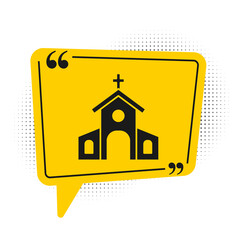 Black Church building icon isolated on white background. Christian Church. Religion of church. Yellow speech bubble symbol. Vector.