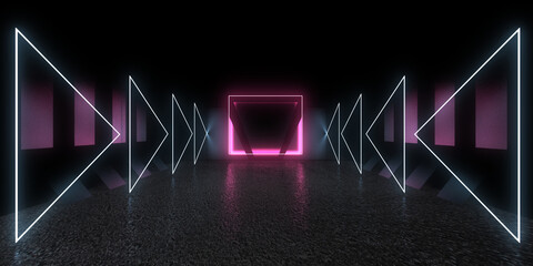 Obraz premium 3D abstract background with neon lights.neon tunnel 3d illustration