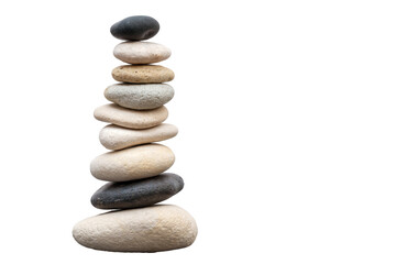 Stack of pebbles in an unstable state. A pyramid made of flat stones.