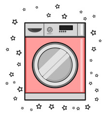 A red coloured washing machine. An icon of a washing machine. A logo of a washing machine. A laundry machine.