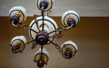 aged lamp hanging from the ceiling. vintage hanging lamp model. antique ceiling lamp 
