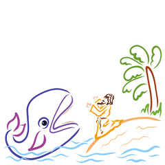 Fototapeta premium the fish releases the repentant Jonah ashore